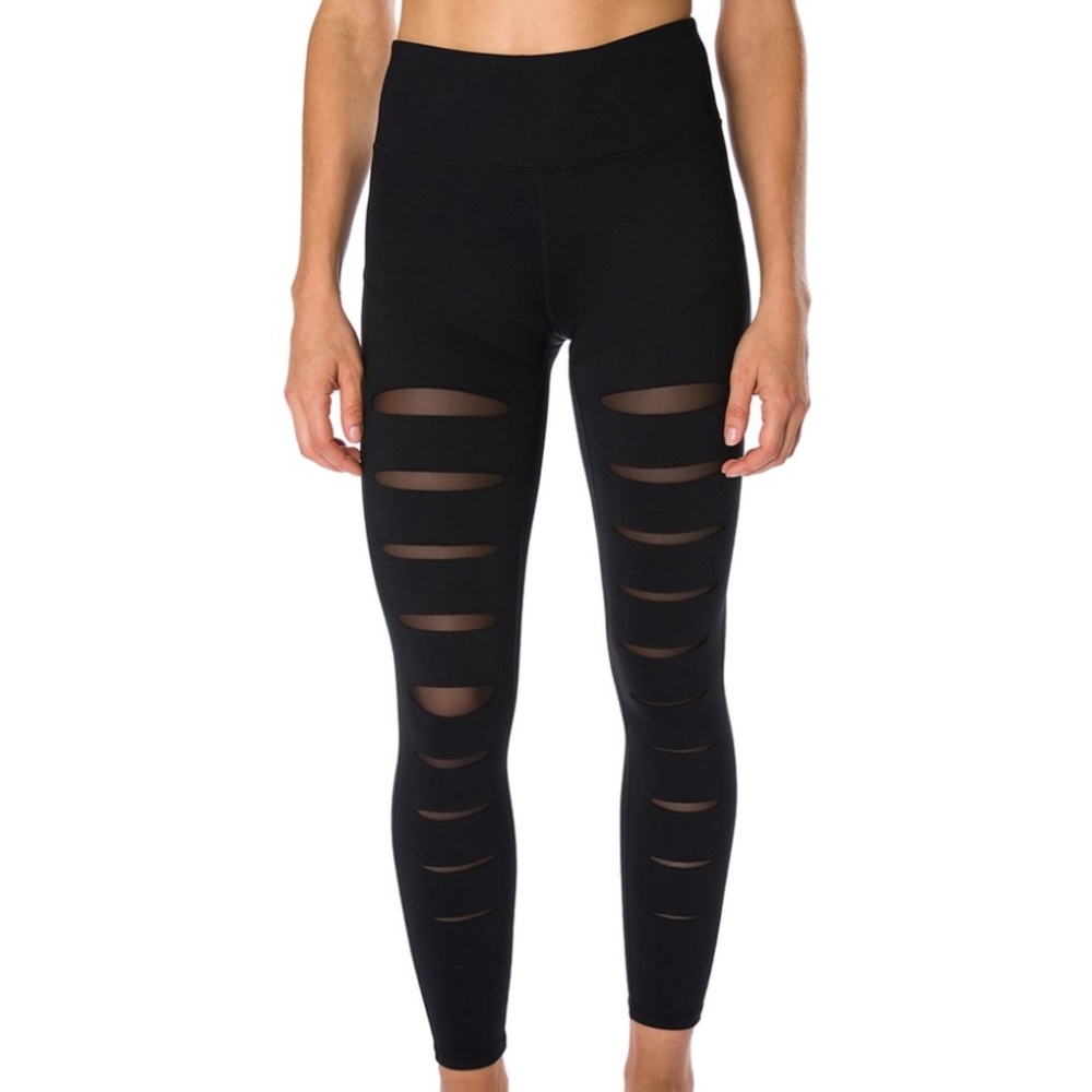 Betsy Johnson black mesh cutout leggings sz Large